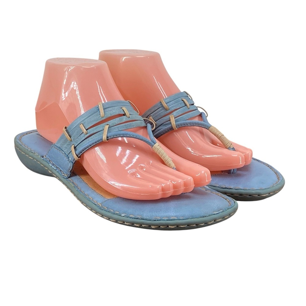Børn Iscar Blue Leather Strappy Sandals Thong Toe Loop Women's Size 8 EU 39